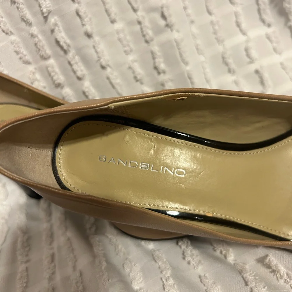 Bandolino Size 6.5M Tan Leather Peep Toe Block Heel Pumps‎